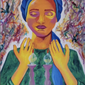 Abstract Woman Lighting Candels